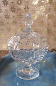 Vintage Small Crystal Pedestal Candy Dish With Lid 