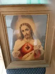 Vintage print of Jesus ,framed in glass.
