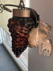 PAIR OF GRAPE LIGHTS-Glass and copper leaves. Cellar/winery/home