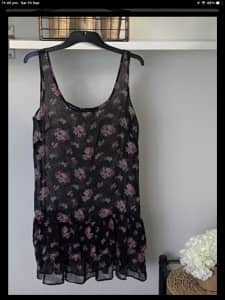 JJ’s sheer black top with small pink floral print - Small
