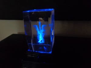 3D Dragon Figure Carved Crystal on Light Stand Changing Colours