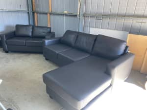 5 seater leather lounge with chaise