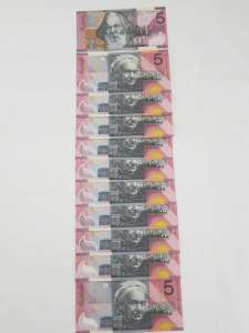 Australian 10 Macfarlane/Evans 2001 $5 Banknotes