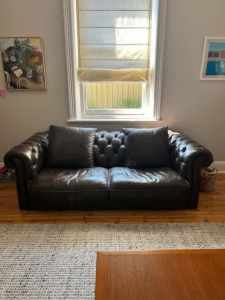 Vintage Style Brown Leather Chesterfield Two-Seater Sofa