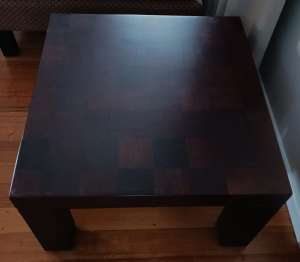 Timber Chequered Pattern Inlay Solid Square Side Lamp Coffee Table