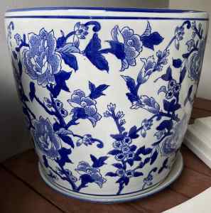 1 Blue/White Pot & Saucer (39x36cm) 5 Available- FIXED PRICE