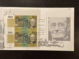 1995 AUSTRALIAN $50 FRASER/EVANS BLOCK OF PAIR NOTES NPA FOLDER