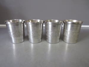 4 VINTAGE ETCHED SILVER PLATED METAL SMALL WINE CUPS $10 LOT