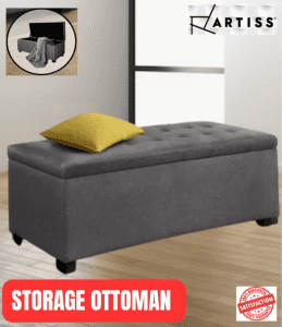 Blanket Box Storage Ottoman Lift-Up Lid Linen Grey - Limited Stock