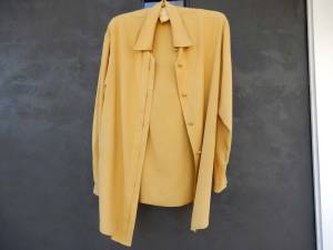 100% pure silk mustard yellow long-sleeved shirt
