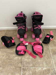 Girls Roller Skates & protection wear In good condition size-girls 13