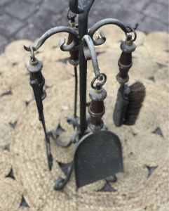 Cast iron fireplace tools mid century 