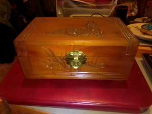 A lovely carved wooden vintage jewelry box 