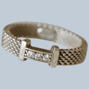 Tiffany & Co 925 Sterling Silver Somerset Mesh 3 Diamond Band Ring