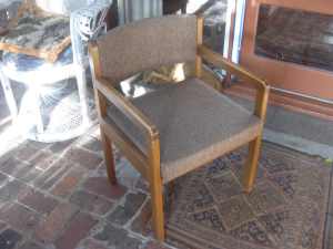 Retro Armchair - Brown (Wood / Fabric) Sturdy (VG Condition)