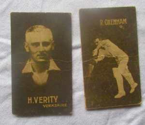 CRICKET CARDS R.K. OXENHAM and H.VERITY 1930s Hoadleys BubbleGum