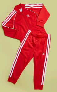 Adidas Kids Track Suit In Vivid Red/White, Size 2.

