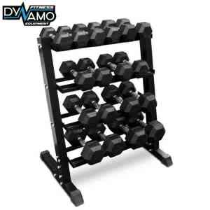 4-15kg Rubber Hex Dumbbell and Rack Package New