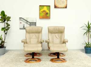 FREE DELIVERY-Beautiful Genuine Leather Recliners with Footstoolsx2