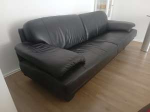 Three Seat Black Leather Couch