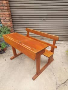 Antique twin wooden study school desk - ideal for primary students