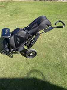 Pending sale, Wilson golf clubs, Oakley bag, used Pro-force buggy.