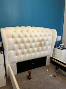 Queen Size White Fabric Bed