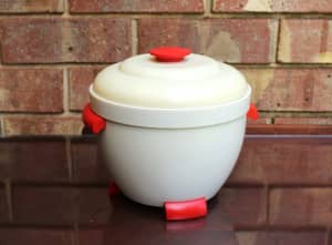 Vintage White and Red Bakelite Thermos Ice Bucket