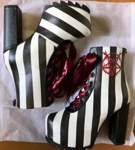 Size 9 Platform Heel Boots Shoes Black white Striped Costume Killstar