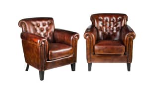 A pair of vintage Leather Gentlemen's  club armchairs