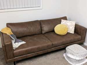 Tan faux leather 3 seater couch sofa