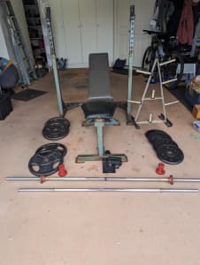 Squat rack, weight bench and more
