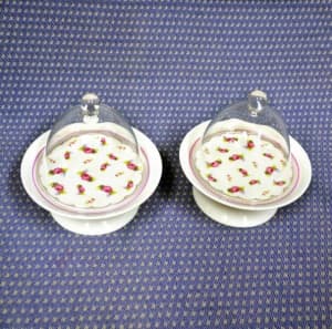 Wowmart 2pcs Round Ceramic Cupcake Plate Stand Glass Dome Cover A