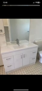 1200mm white gloss vanity with countertop and inbuilt basin