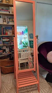 Hand Painted Full Length Mirror with Shelf Stand