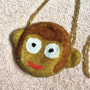 Vintage Bead Monkey Pouch Purse Wallet with Strap