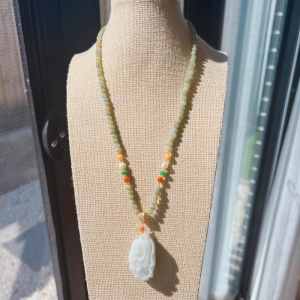 Natural Real Burma Jade beaded Necklace with Jade cabbage pendant 