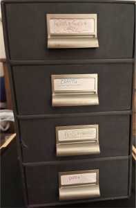 Grey storage drawers for desktop