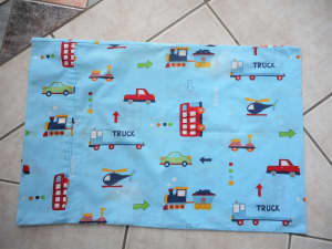 Baby toddler boys pillowcase blue w transport theme cars trucks trains