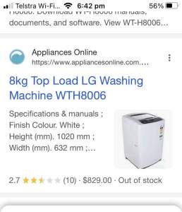 LG WT-H8006 washing machine