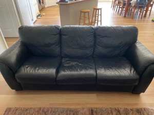 Black Leather 3 Seater Lounge Chairs x 2