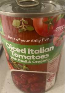 1 tin of Italian Diced tin tomatoes with basil and oregano