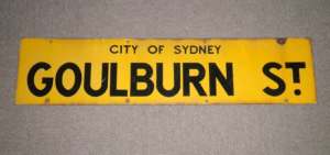 GENUINE VINT ENAMEL CITY OF SYDNEY GOULBURN ST. NSW STREET SIGNAGE