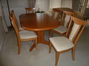 Geneva Teak Dining Setting with Extension Table & 6 Upholstered Chairs
