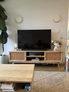 Mango wood and rattan TV unit 180cm - James Lane Tulum