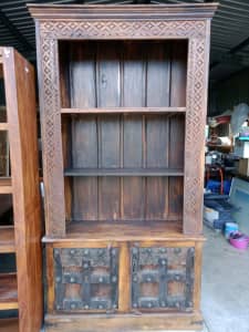 Large Sheesham Timber Bookcase Original Arch and Windows 