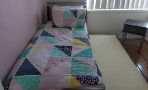 Single Bed, Trundle & Side Table w/ Mattresses