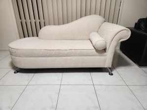 Patterned Chaise Lounge with Cushion - Cream, Great Condition