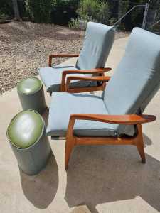 2 Vintage Recliners and Footrests 