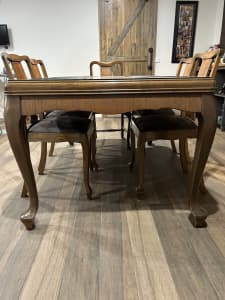 Restored Circa 1950 timber dining table and chairs